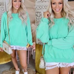 Fantastic Fawn Apparel Green Washed Knit Sweatshirt