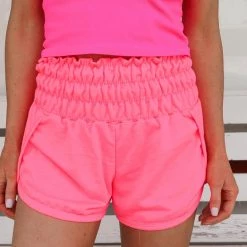 Bi Bi Neon Pink Smocked Waist Shorts New