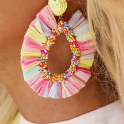 The Lace Cactus Rainbow Straw Teardrop Earrings