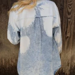 Fantastic Fawn Bleached Denim Button Down Shirt New