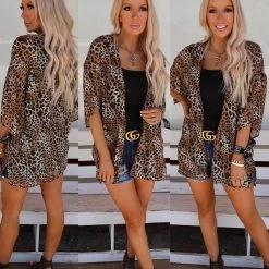 Haptics Apparel Kori Khaki Leopard Chiffon Kimono