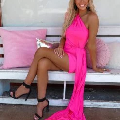 Cameo New Nyla Neon Fuchsia Draped Dress