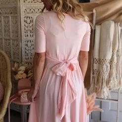 Ellie Flora Blush V-Neck + Tie Back Dress Apparel