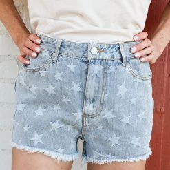 Lelis Light Wash Star Denim Shorts