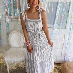 Cezele New Betsy Black And White Stripe Dress