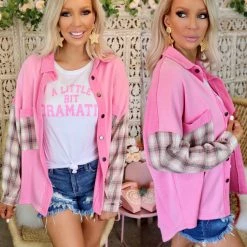 POL Bexley Bubblegum Pink Plaid Shacket