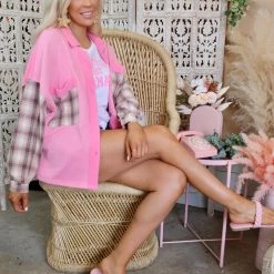 POL Bexley Bubblegum Pink Plaid Shacket