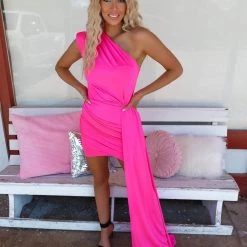 Cameo New Nyla Neon Fuchsia Draped Dress