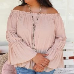 Sweet Lovely *PLUS*Nude Off Shoulder Tiered Top Curvy Girl