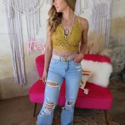 Anemone Apparel Gold Padded Crochet Lace Longline Bralette