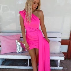 Cameo New Nyla Neon Fuchsia Draped Dress