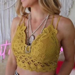 Anemone Apparel Gold Padded Crochet Lace Longline Bralette