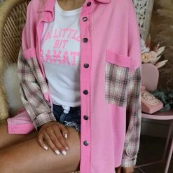 POL Bexley Bubblegum Pink Plaid Shacket