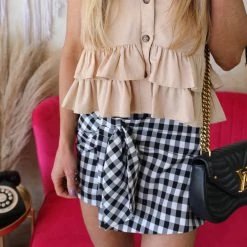 Main Strip Black And White Gingham Overwrap Shorts Apparel