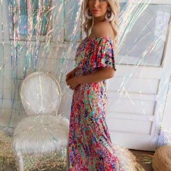 BEESON RIVER Farrah Floral Off Shoulder Maxi Dress New
