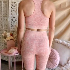 Double Zero Teak Rose Ribbed Mineral Washed Sports Top + Biker Shorts Set Apparel