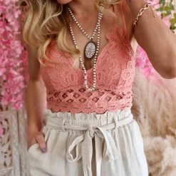 Anemone Coral Padded Crochet Lace Longline Bralette Apparel