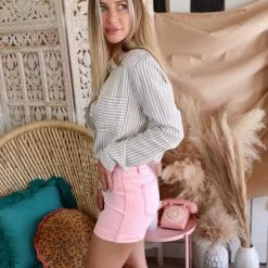 Love Tree Apparel Taupe Striped Button Down Shirt