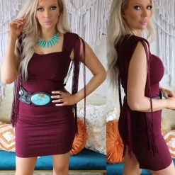 Symphony Maroon Square Neck Mini Dress