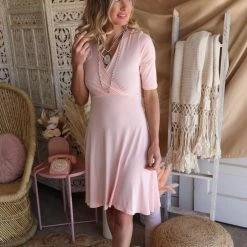 Ellie Flora Blush V-Neck + Tie Back Dress Apparel