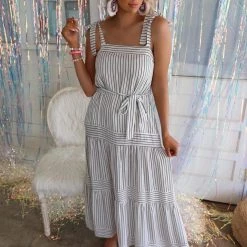 Cezele New Betsy Black And White Stripe Dress