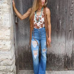 Blue Buttercup New Camel Mineral Wash Fringe Vest