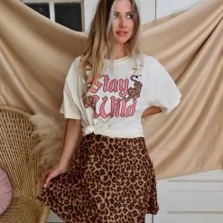 Mine B "Stay Wild" Tiger Distressed Crop Top