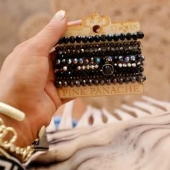 Pink Panache P Panache Black Crystal 9 Strand Bracelet Set Apparel