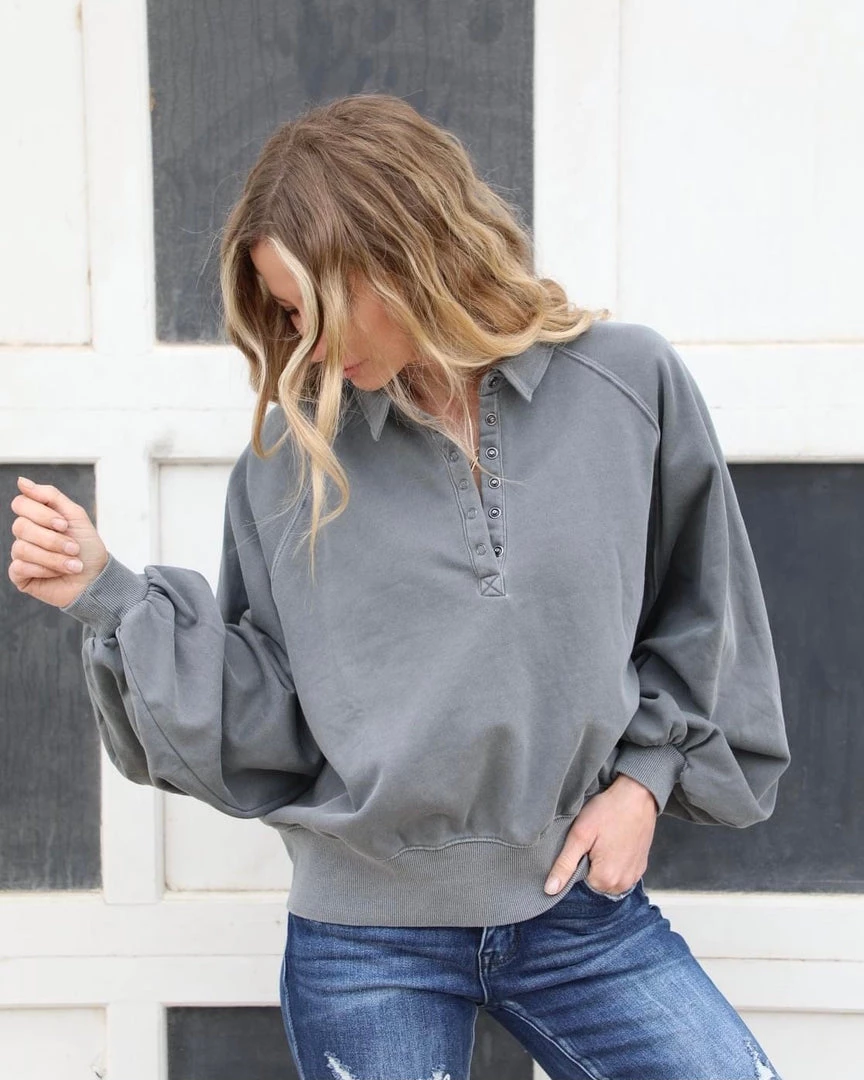 Peach Love Charcoal Washed French Terry Pullover Apparel