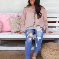 Sweet Lovely *PLUS*Nude Off Shoulder Tiered Top Curvy Girl
