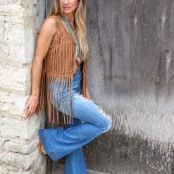 Blue Buttercup New Camel Mineral Wash Fringe Vest