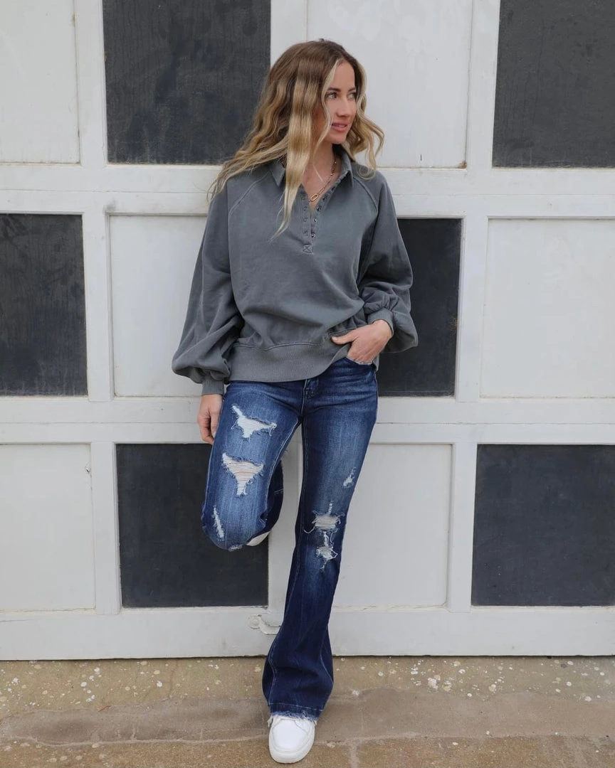 Peach Love Charcoal Washed French Terry Pullover Apparel