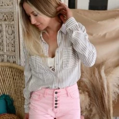 Love Tree Apparel Taupe Striped Button Down Shirt