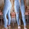 American Bazi Light Blue High Waist Distressed Denim Jogger Pants