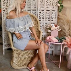 Lovely Melody Apparel Haydee Heathered Gray Crochet Romper