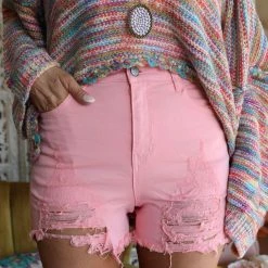 White Birch Solid Pink Distressed Frayed Hem Shorts Apparel