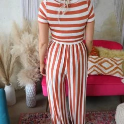 Veveret Apparel Copper And White Striped Jumpsuit