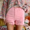 White Birch Solid Pink Distressed Frayed Hem Shorts Apparel
