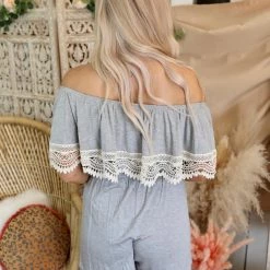 Lovely Melody Apparel Haydee Heathered Gray Crochet Romper
