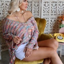 POL Apparel Lollipop Candy Yarn Knit High-Low Sweater