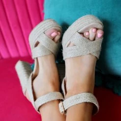 Mata Shoes Beige Jute Woven Heels