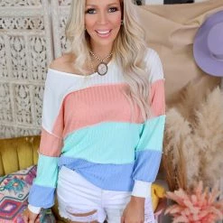 Haptics Ivory, Peach + Mint Color Block Oversize Top