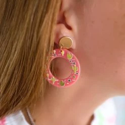 The Lace Cactus Gold And Pink Circle Cactus Earrings