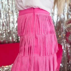 Main Strip New Fuchsia Studded Fringe Skirt