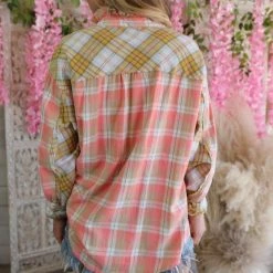 Davi & Dani Perfectly Pink And Yellow Plaid Button Up Shirt