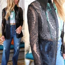 Main Strip Apparel Beth Black Lace Collared Top