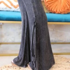 Blue Buttercup Black Mineral Wash Fringe Pants Apparel
