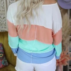 Haptics Ivory, Peach + Mint Color Block Oversize Top