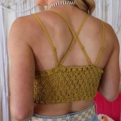 Anemone Apparel Gold Padded Crochet Lace Longline Bralette