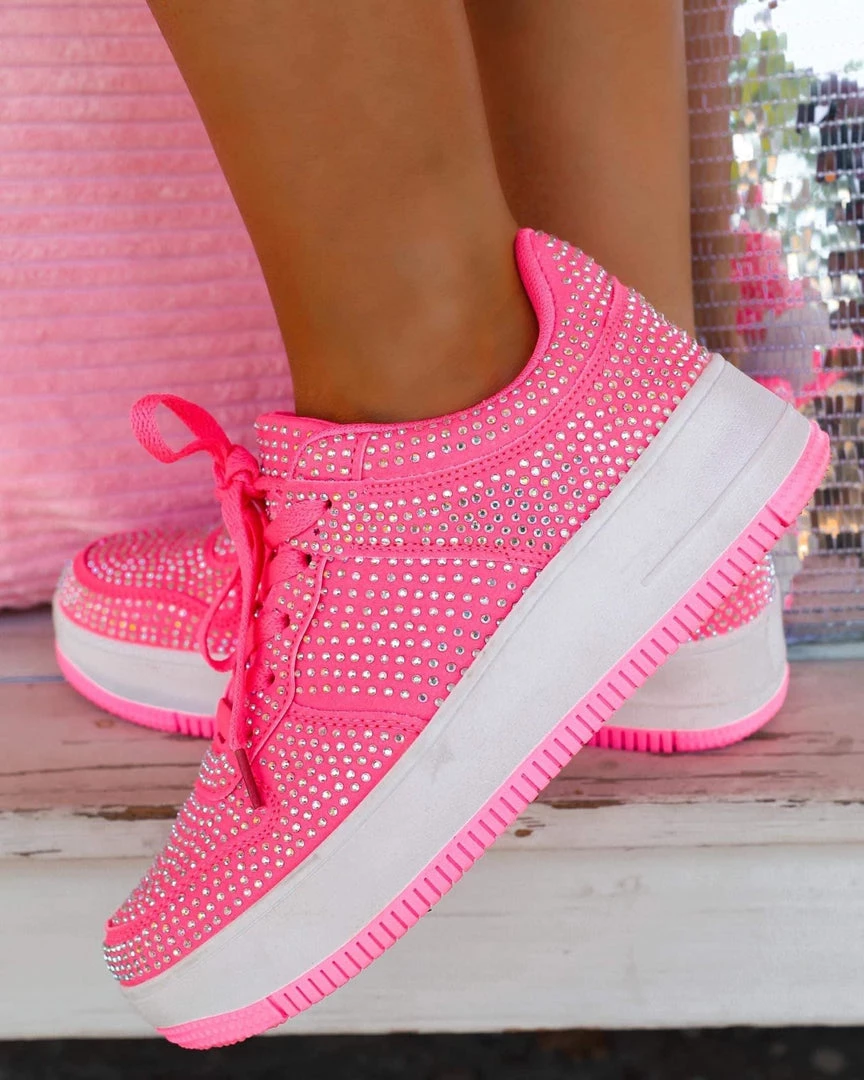 Berness Hadley Hot Pink Rhinestone Tennis Shoes